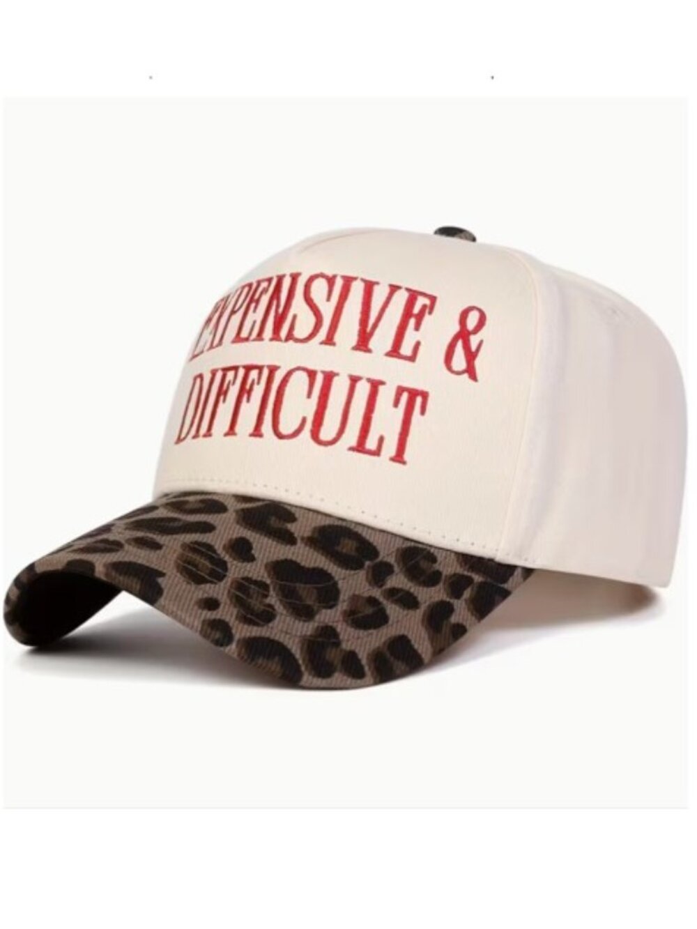 “EXPENSIVE & DIFFICULT” Ivory & Leopard Embroidered Snap Back Trucker Hat NEW!
